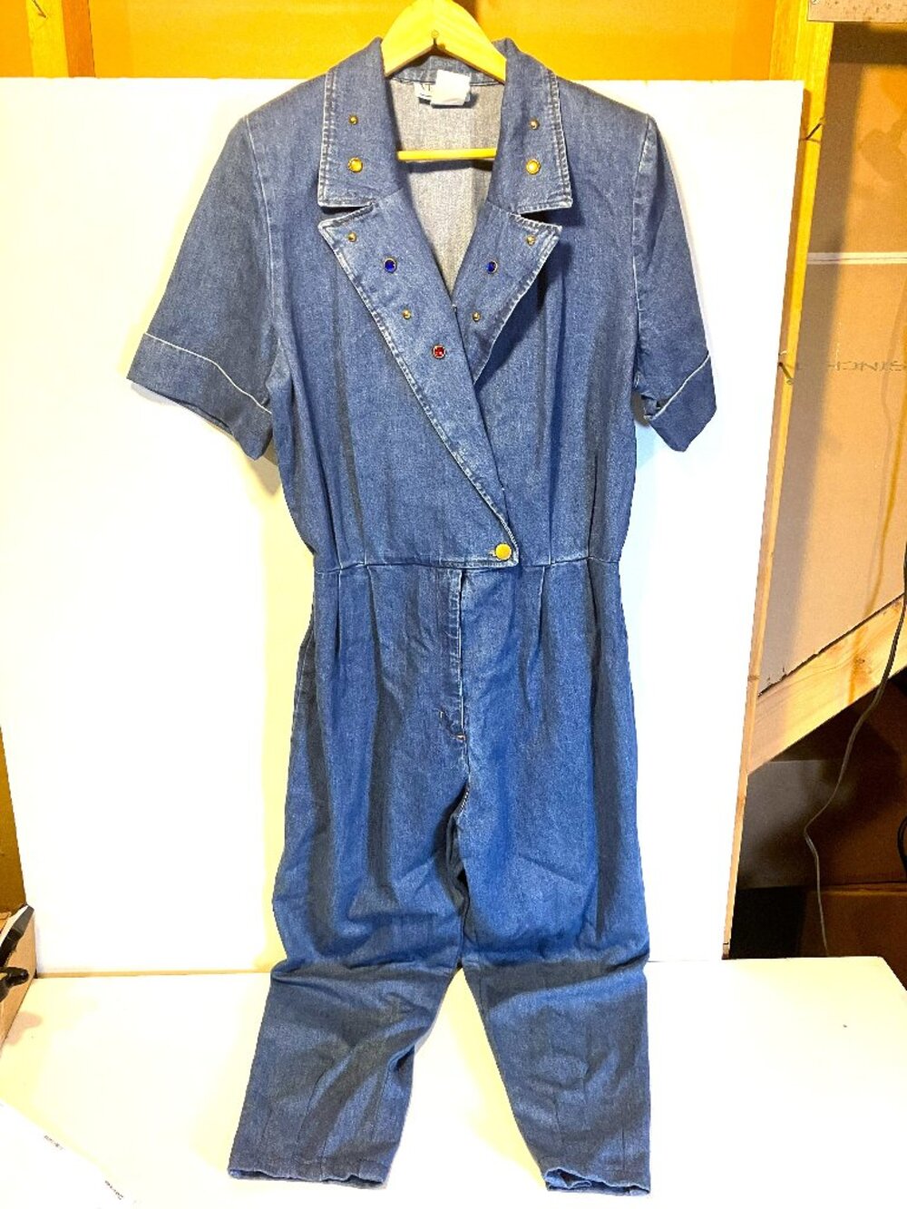 Vintage 80s/90s VENESIA VITALE Plus Size Studded Denim Jumpsuit. Size XL or 14.